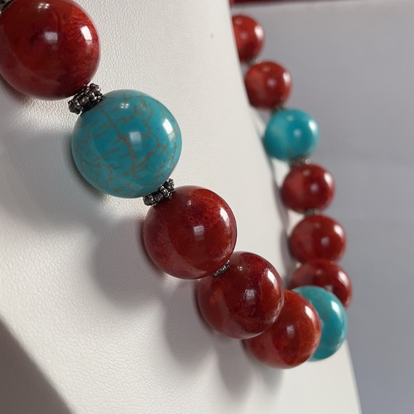 NWT Midwest Amber coral, sterling, and faux turquoise 20” necklace - Picture 3 of 9